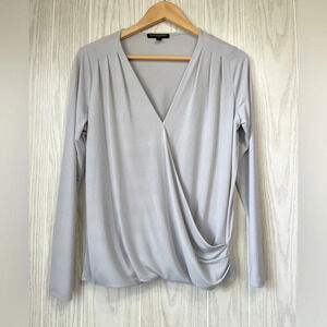 Banana Republic Gray Polyester Faux Wrap Blouse Size S EUC